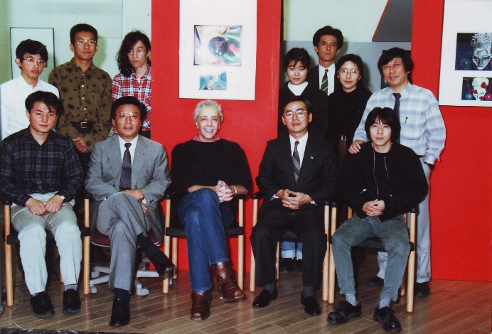 Keigo Yamamoto (far right) with his students and officials from Fukui